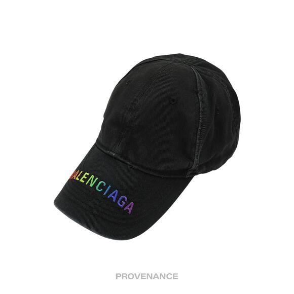 🔴 Balenciaga Embroidered Rainbow Logo Cap - Washed Black - Picture 2 of 12